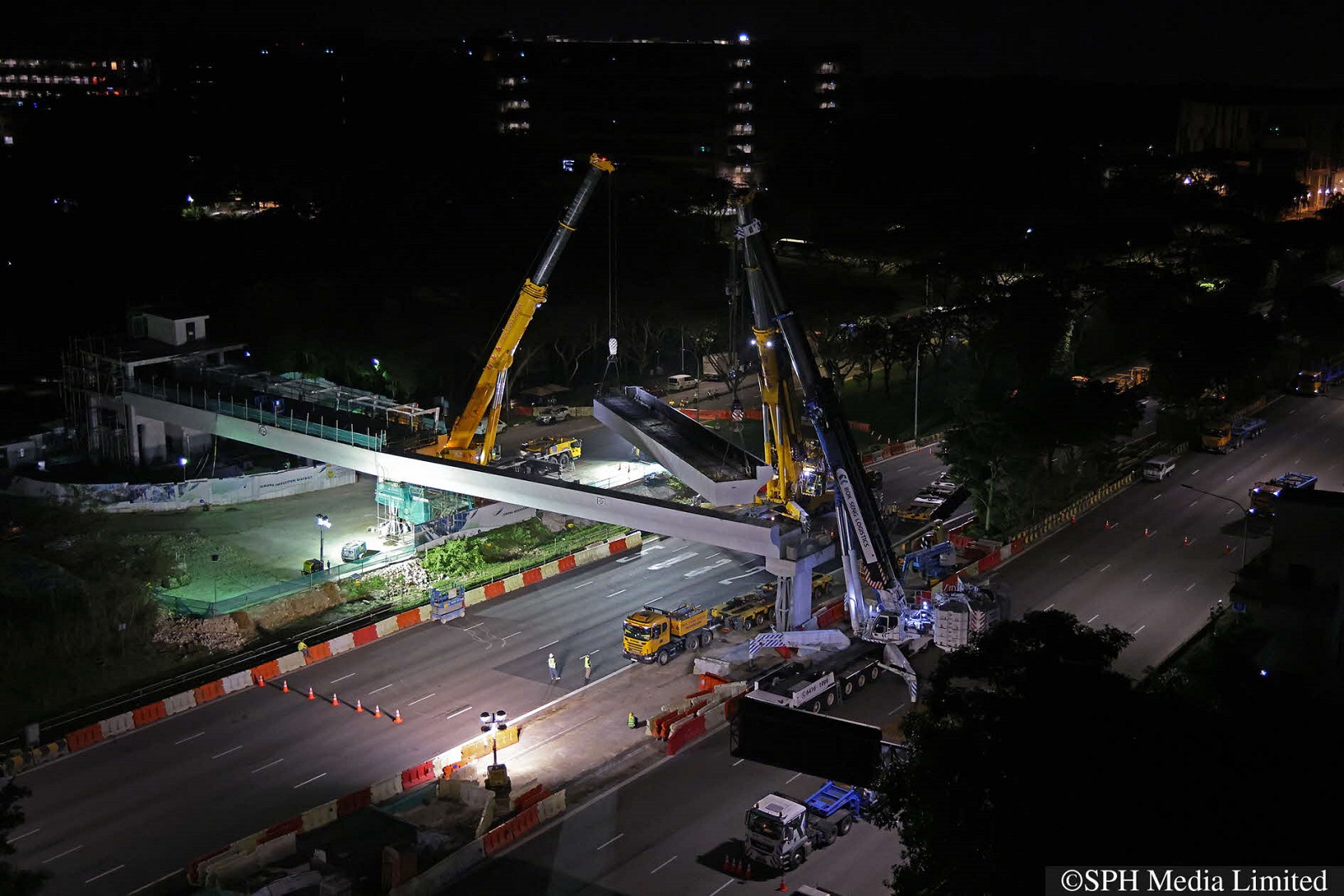 Building a pedestrian overhead bridge at Jurong West
