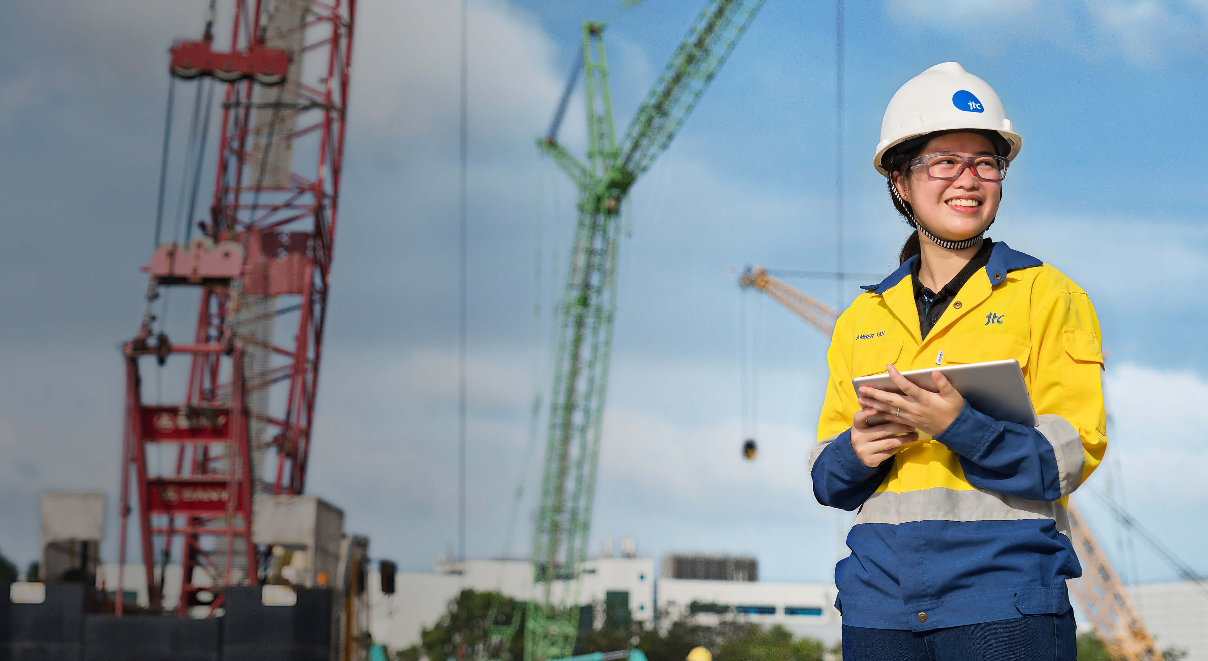 A worker in a hard hat on site