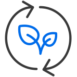 Icon of a plant and arrows to represent championing green initiatives