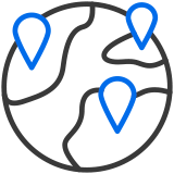 Icon of location pins all over a globe to represent geospatial/geomatics engineering or geography