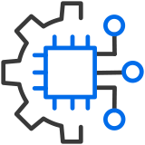 Icon of a gear and microchip to represent information and communication technology
