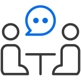 Icon of two people chatting to represent interviews
