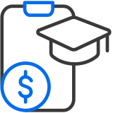 Icon of a coin and academic cap to represent tuition, examination and related fees