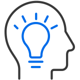 Icon of a light bulb in a person's mind to represent learning and development opportunities