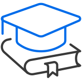 Icon of a graduate cap on a book to represent further studies