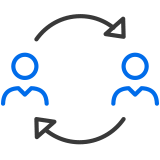 Icon of two people with two arrows representing job rotations 