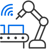 Robotics arm and advanced manufacturing production line icon