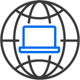 Laptop in a globe icon to represent digitalisation