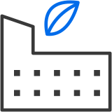 Building and a leaf icon to represent green buildings