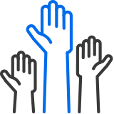 Raised hands icon to represent volunteerism