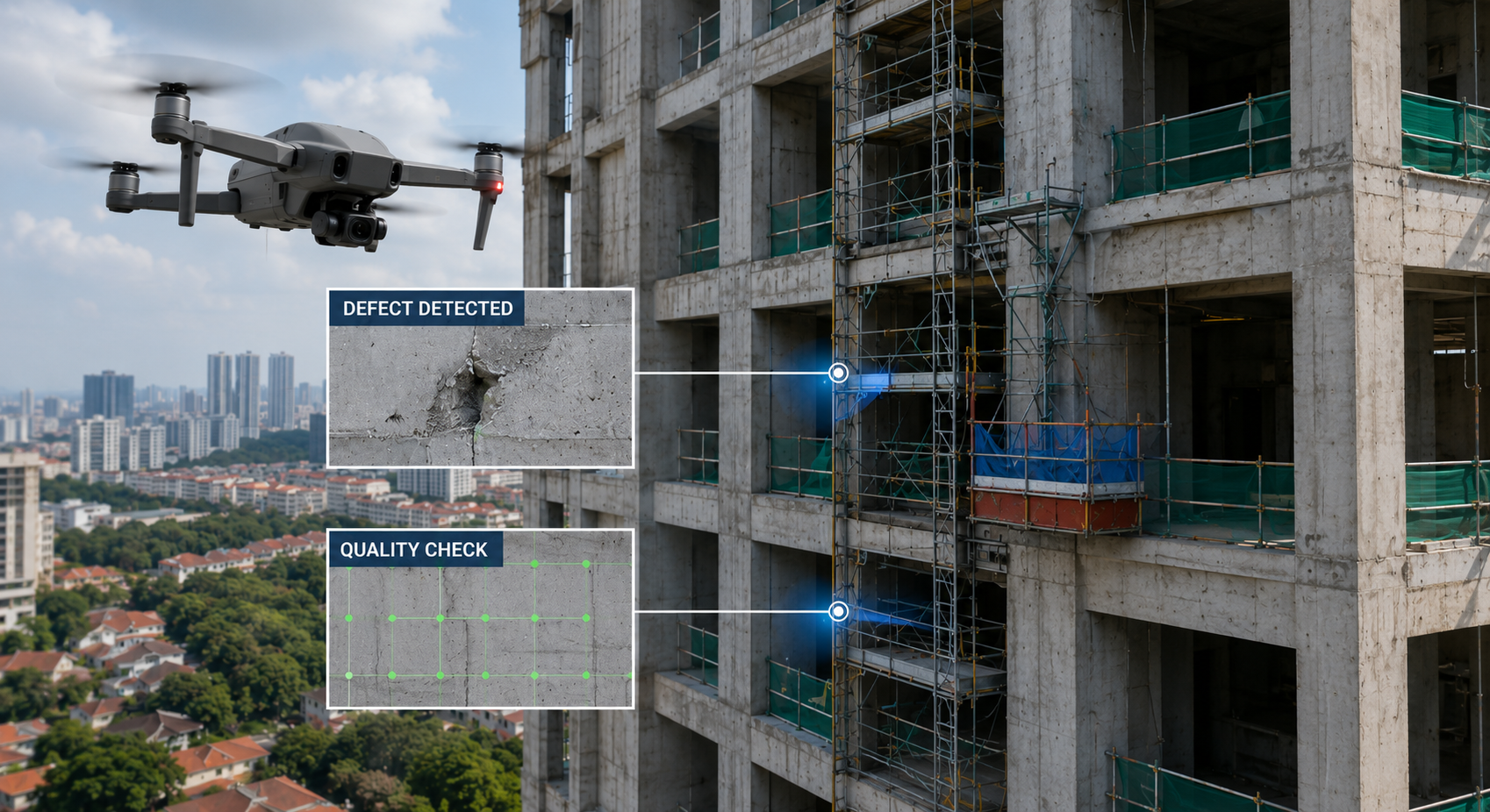 Drone used as surveillance to oversee a construction project