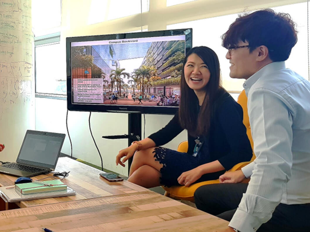 Employees in a group discussion