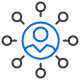 Icon of a man connected to multiple nodes to represent business collaborations
