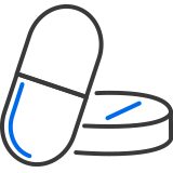 Medicinal tablet icon to represent pharmaceuticals and medical technology