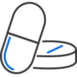 Medicinal tablet icon to represent pharmaceuticals and medical technology