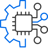 Icon of a microchip and a gear representing semiconductor companies