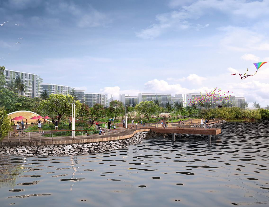 Artist's impression of a busy park that faces the water