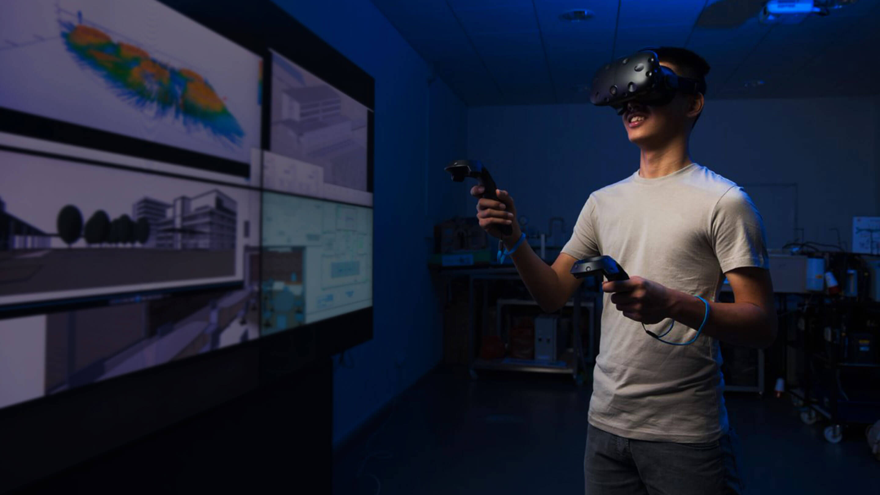 Man uses virtual reality for work