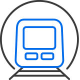 Icon of a train representing the estate's connections to the world