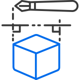 Icon of a pen and a box representing product design