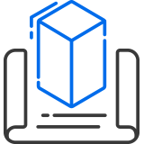 Icon of a box on a sheet of paper to represent prototyping