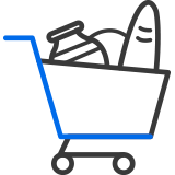 Icon of groceries in a shopping cart representing retail and F&B