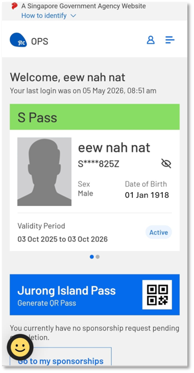 Jurong Island Online Pass System QR Code