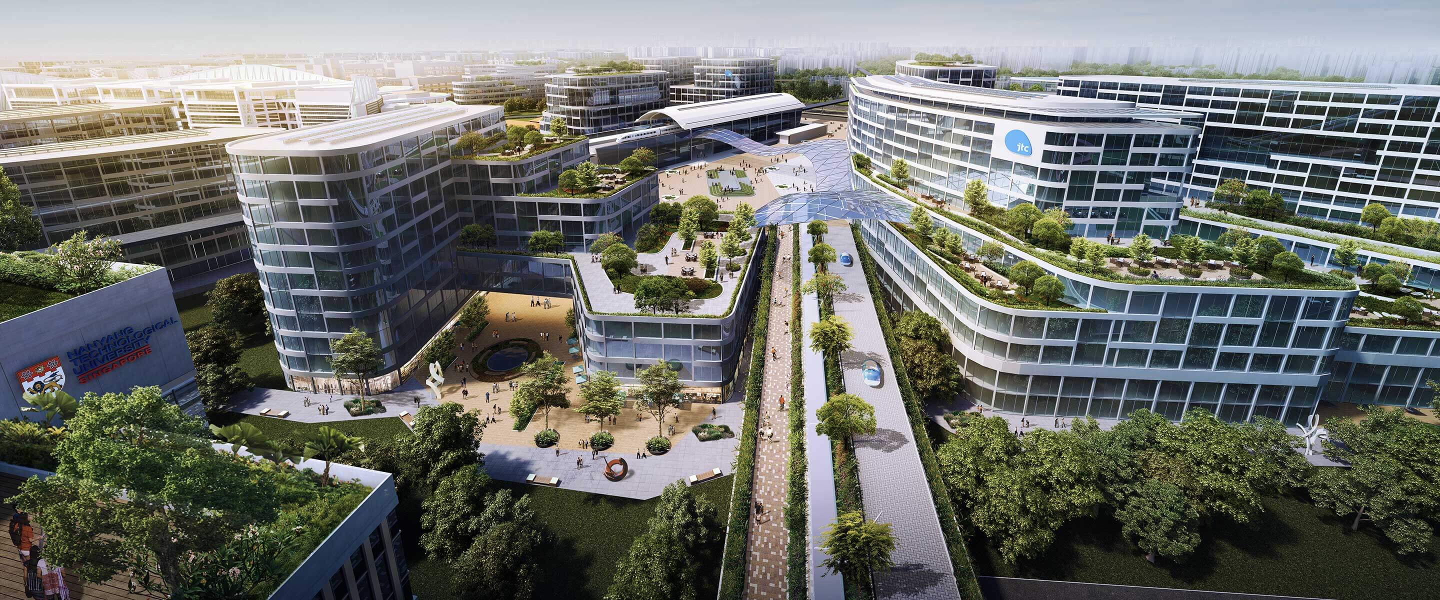 An artist's impression of Jurong Innovation District, an industrial estate with green spaces