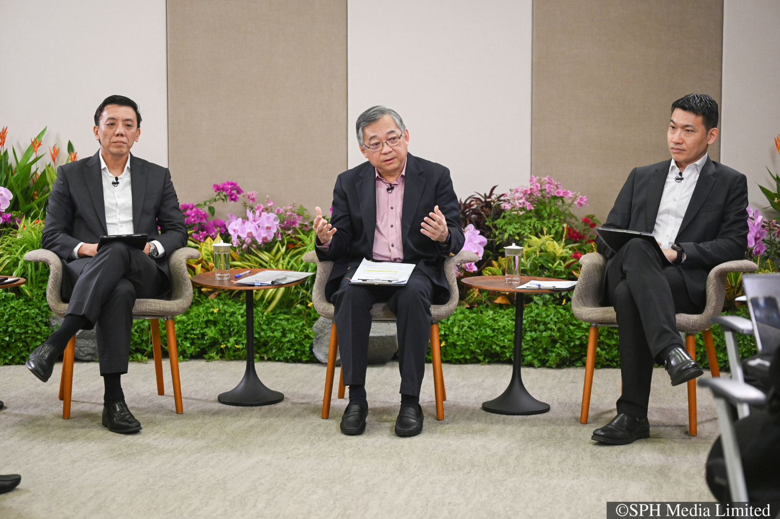 Deputy Prime Minister Gan Kim Yong (centre) with Acting Minister for Transport Jeffrey Siow (left) and Acting Minister for Culture, Community and Youth David Neo at a media briefing on Jan 29 on the ESR committees’ proposals.