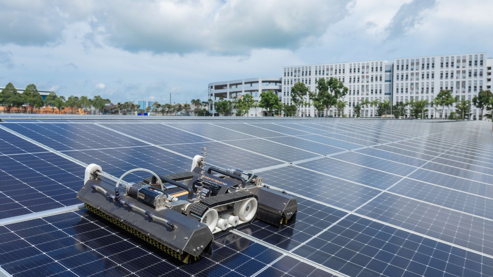 A robot is employed at a SolarLand site to assist with maintenance.
