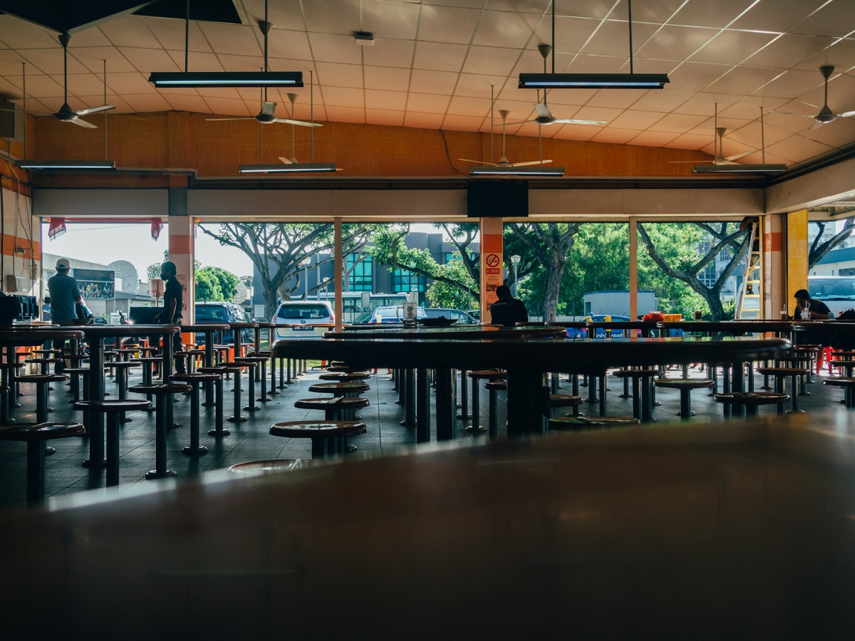 Winding down: a canteen empties out as the day draws to a close