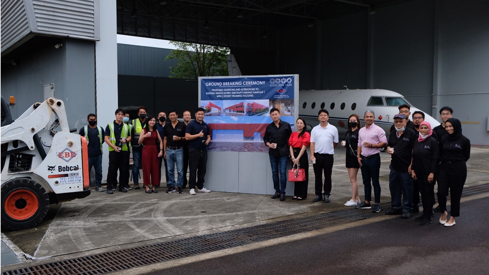 Aviation Hub staff and guests at the groundbreaking ceremony for their redevelopment works