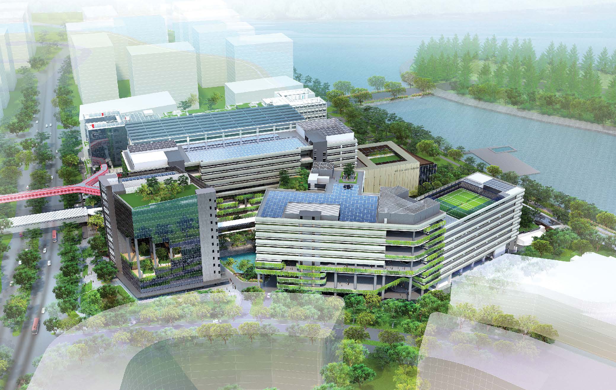An artist's rendering of SIT Campus Court, one of the two main plots that make up the upcoming SIT Punggol Campus. Image: Singapore Institute of Technology