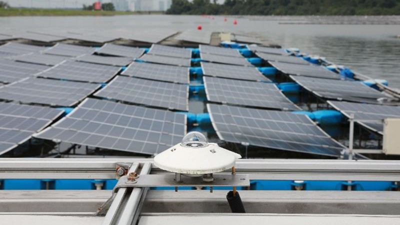 A solar irradiance instrument at the floating solar photovoltaic testbed at Tengeh Reservoir