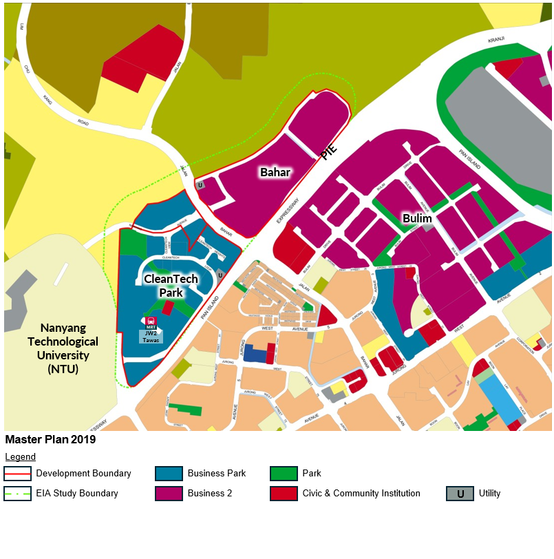 Map of EIA study boundary (green) and development boundary (red)