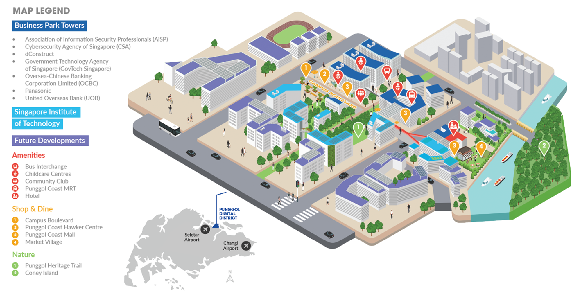 Map showing the location of the hotel and serviced residence development at Tower 98 in Punggol Digital District