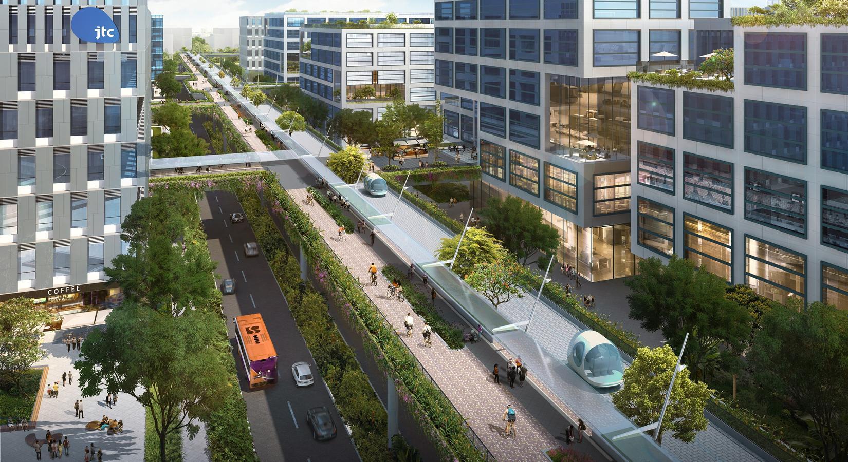 Artist impression of sky corridor at JTC Jurong Innovation District