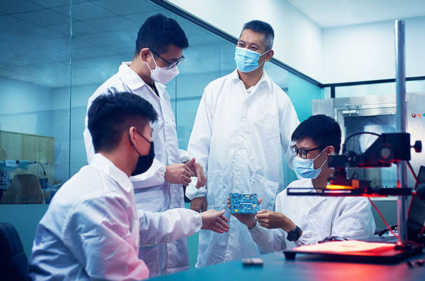 Eugene Goh (second from right) and JM VisTec’s technical team often have group discussions