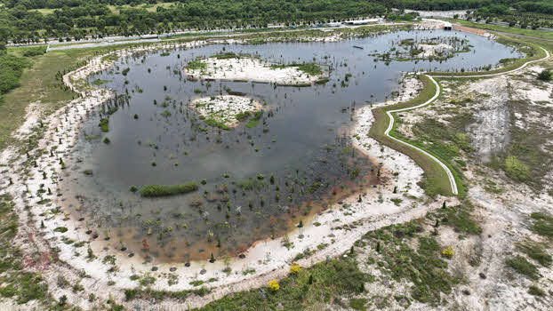 Aerial shot of the Jurong Island pond captures the design in its entirety.