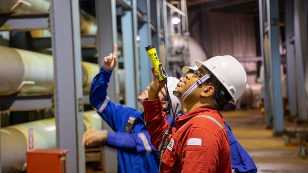 Project manager Alan Ling and Director of the Infrastructure Projects Division observing the pipes at Jurong Rock Caverns