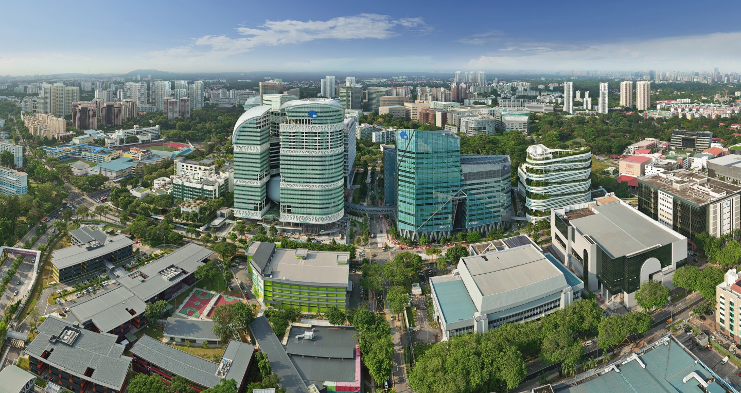 aerial shot of fusionopolis
