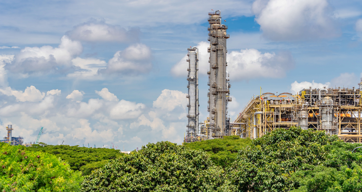 aerial shot of Exxonmobil at Jurong Island 