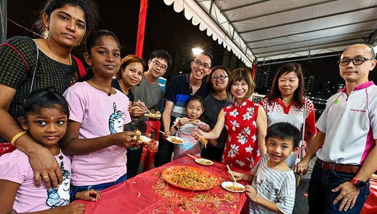 Community gathering CNY Festive Carnival 2020 Families and members of the community get together for lo hei, a Prosperity Toss for Chinese New Year