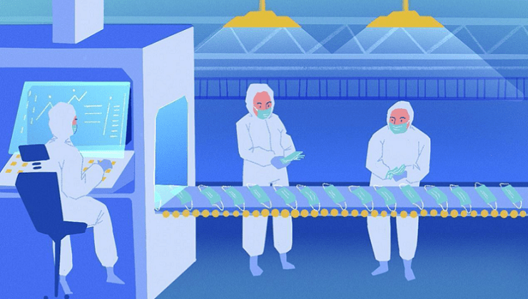 Illustration of manufacturing 4.0 workers