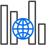 Icon of bar charts and a sphere to represent economics